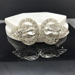 35MM*95MM wholesale metal charm wedding invitation ribbon rhinestone pair buckles sliders