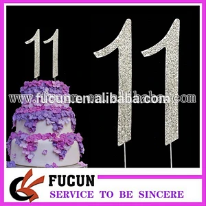 SILVER NUMBER 11 BIRTHDAY CAKE PICK TOPPER DECORATION