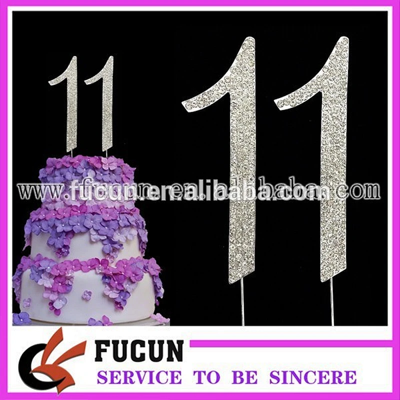 SILVER NUMBER 11 BIRTHDAY CAKE PICK TOPPER DECORATION