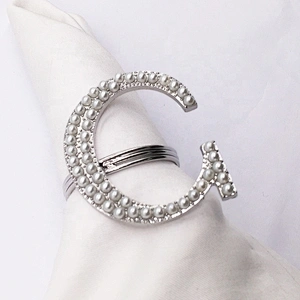 DIY make wedding table decorative 2020 pearl beads metal crystal serviette napkin holder ring