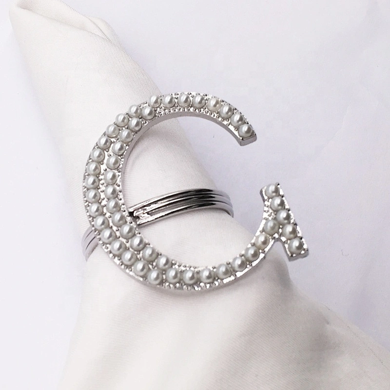 DIY make wedding table decorative 2020 pearl beads metal crystal serviette napkin holder ring