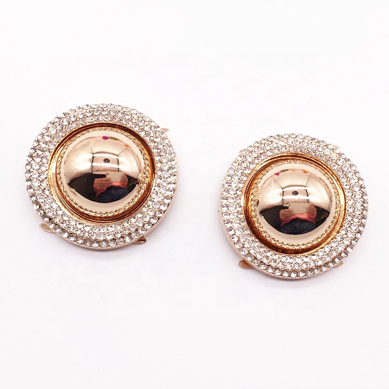 Gold Ornament Decorative Crystal Handbag Round Buckles For Ladies Flat Shoes