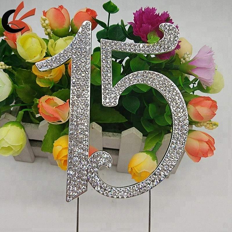4.7inch Large Rhinestone Silver Crystal Quinceanera 15 Birthday Number Cake Topper