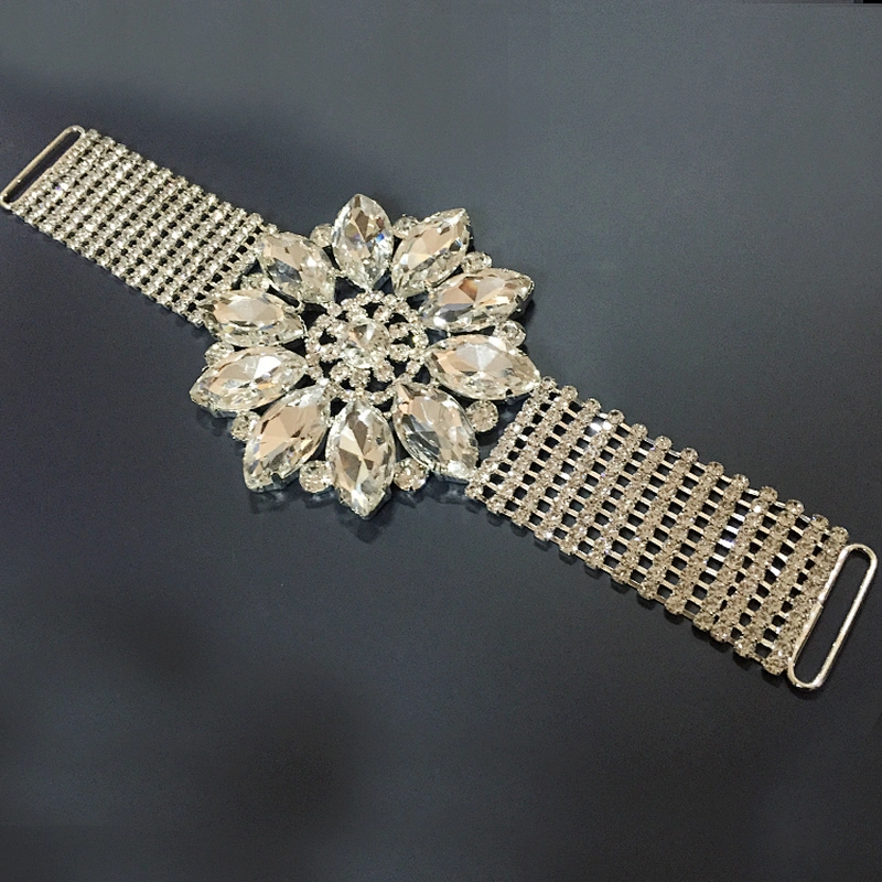 2018 Wholesale New Product Decorative Large Crystal Floral Sash Belt Glass Bikini Connector for Swimwear