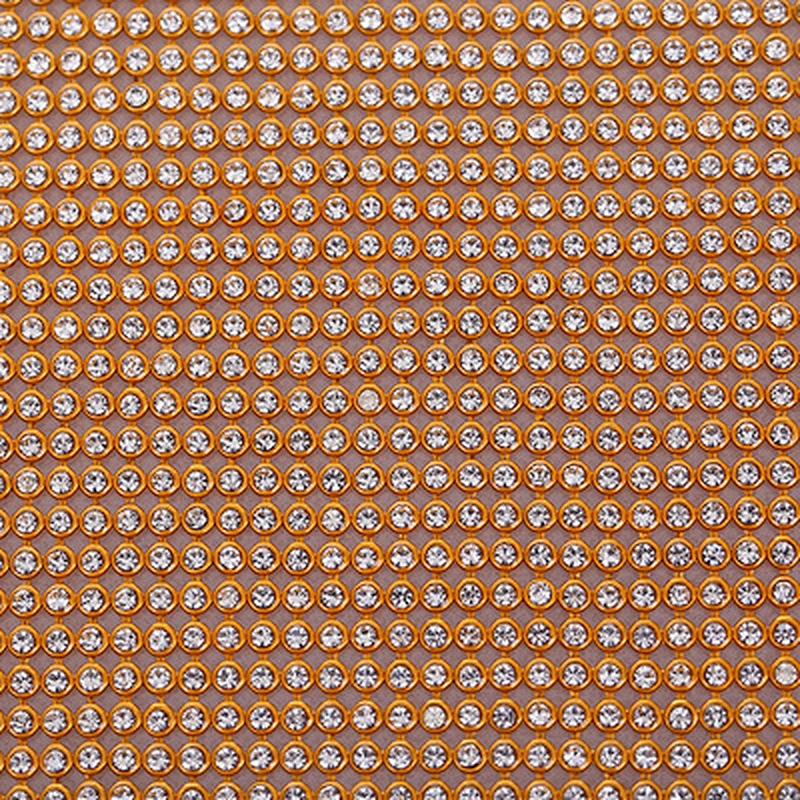 wholesale gold base  hot fix aluminum crystal rhinestone  mesh with glue for garment