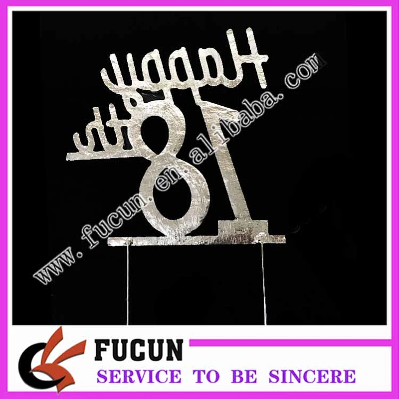 party supplies silver plated metal alloyed happy 18th birthday rhinestone cake topper for cake decoration