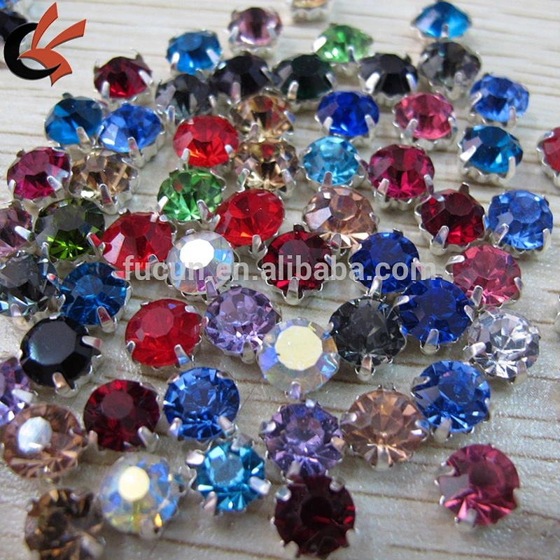 round sew on red rhinestone with claw and hole