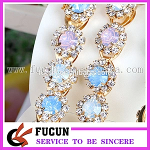 Flexible opal crystal gold plating decorative rhinestone chain trims