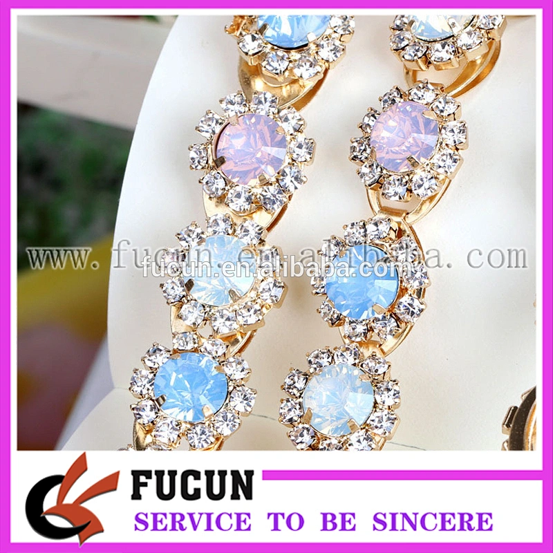 Flexible opal crystal gold plating decorative rhinestone chain trims