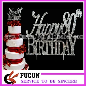 high quality crystal Rhinestone Birthday 80th birthday Cake Topper for birthday cake decoration