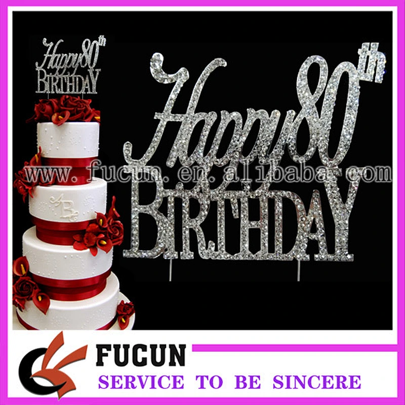 high quality crystal Rhinestone Birthday 80th birthday Cake Topper for birthday cake decoration