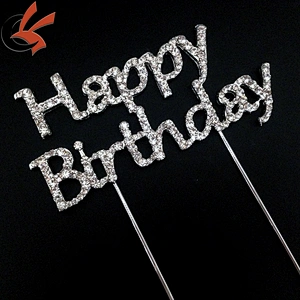 Cake Topper with Rhinestone Happy Birthday Letters Design Topper Pick Stick