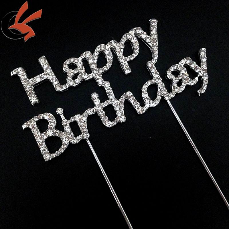 Cake Topper with Rhinestone Happy Birthday Letters Design Topper Pick Stick