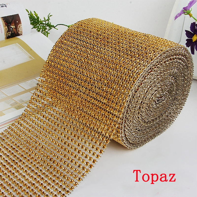 Party Supplier 24 Row Plastic Rhinestone Mesh Ribbon Roll for Cake Wedding Birthday Decor
