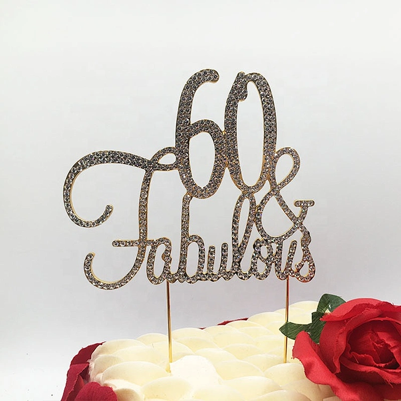 Large Sparkling gold Rhinestone 60 and Fabulous birthday cake topper Happy Birthday Cake Topper for party decorations