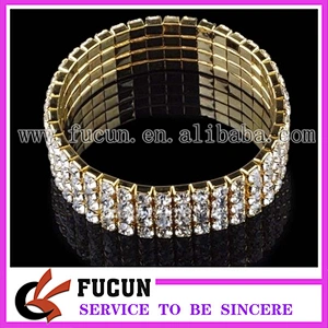 Sparkly silver alloy clear rhinestone elastic bracelet for wedding