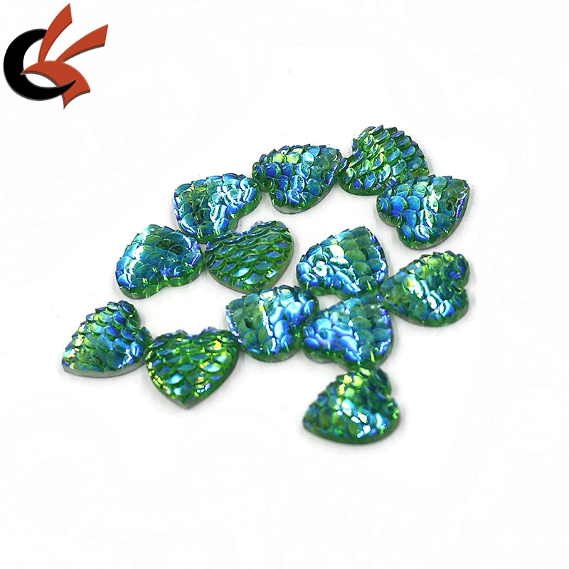 Sew on fish scales green AB heart shape resin beads resin rhinestones