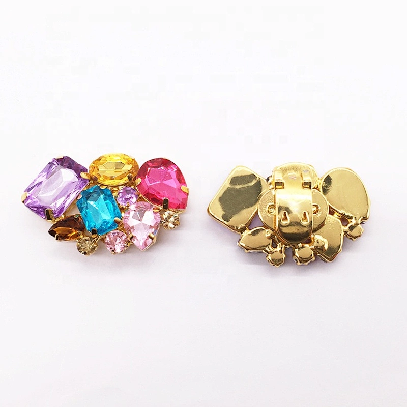 Rhinestones Decoration Various Colors Gold High Heel Shoe Spring Flat Clip Buckles
