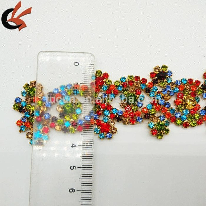 Factory latest design mix color rhinestone trim chain for dress