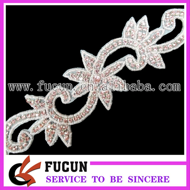 Hot sale latest pink rhinestone beads applique bridal trim for wedding dresses China manufacturer