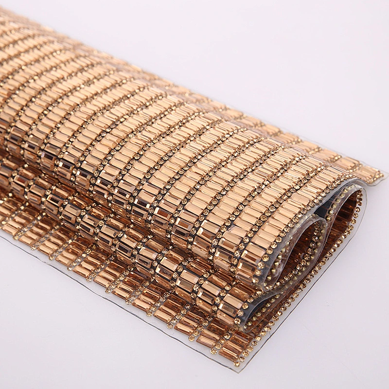 Custom 24*40cm hot fix rhinestone mesh 3*7mm rectangle flat back hotfix glass stone sheet