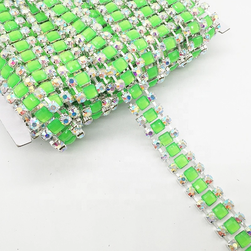 New product 2020 handmade delicately rhinestone thread trims setting peridot resin stone trimming chain