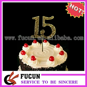 No.15 Gold Rhinestone NUMBER CAKE TOPPER for Birthday, Anniversary, Quinceanera, Sweet Sixteen, and Special Event