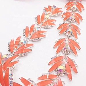 Wholesale Design Rhinestone Braid Trim Crystal Rhinestone Orange Crystal Trimming