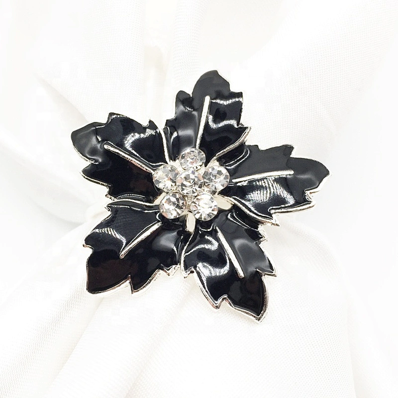 Custom Elegant Crystal Black Flower Wedding Table Napkin Rings