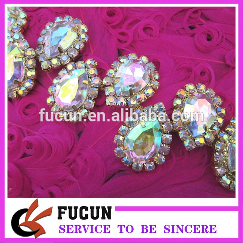 Sewing Craft Trim AB Colours Drop Rhinestone Chain