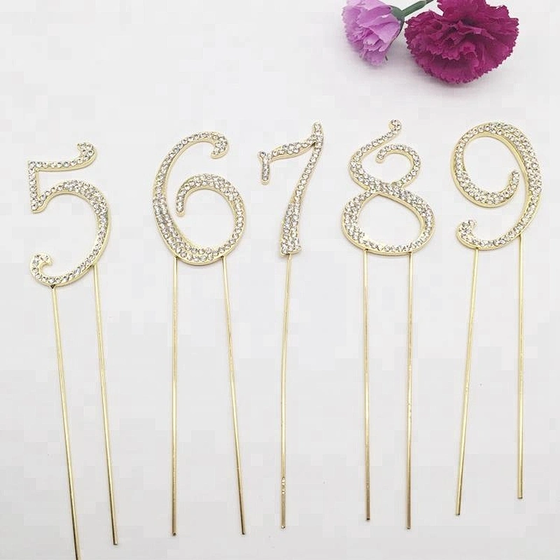 Wholesale Crystal Diamante Rhinestone Gold Number Cake Topper for Anniversary Party Decoration