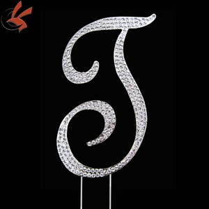 wholesale Bling crystal rhinestone silver wedding letter initial monogram cake topper-5