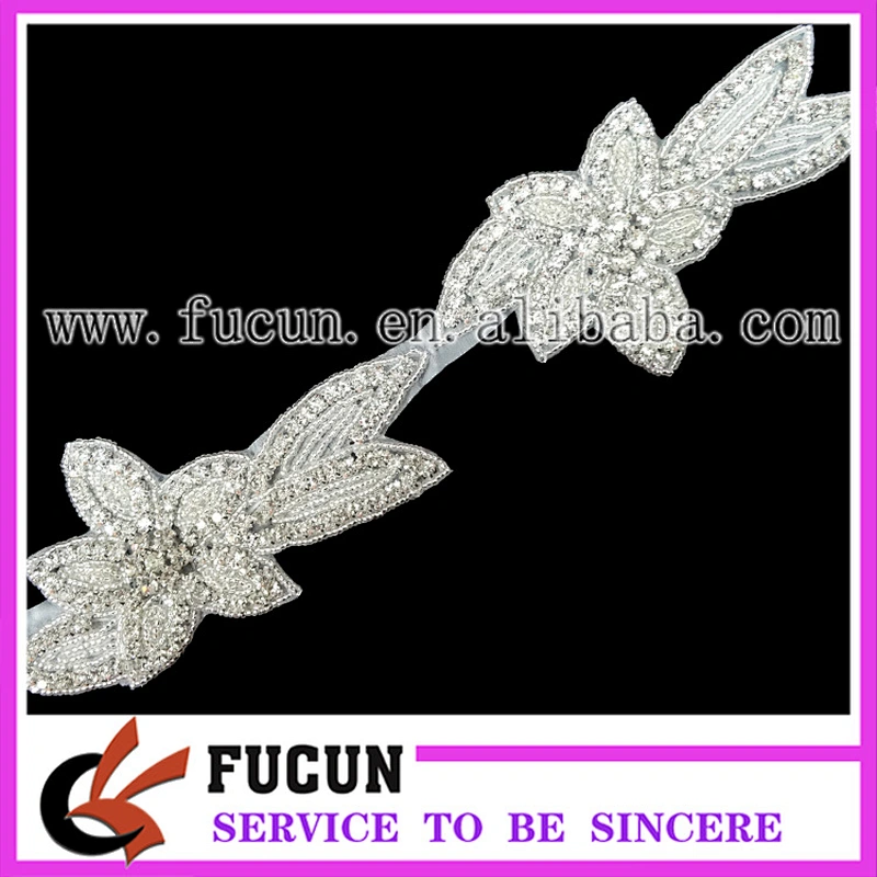 Beaded Applique Wholesale Bridal Rhinestone Flower Appliques hand embroidery designs