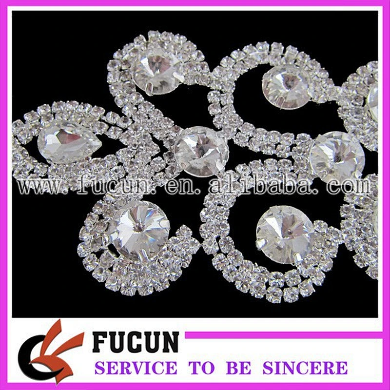 Sparkling Rhinestone bridal beaded lace applique rhinestone chain wedding belt