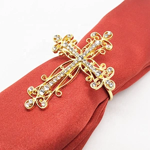 Wedding Decors Rhinestone Metal Hammered Cross Napkin Ring