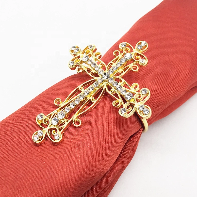 Wedding Decors Rhinestone Metal Hammered Cross Napkin Ring