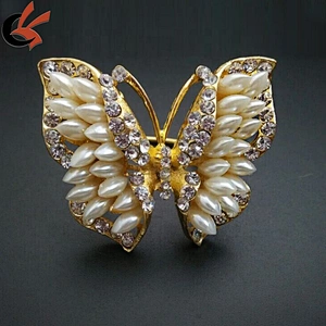 wholesale gold butterfly rhinestone pearl napkin ring for table decoration