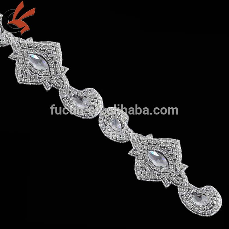 handmade iron on flower rhinestone applique trimming for wedding dress decoration