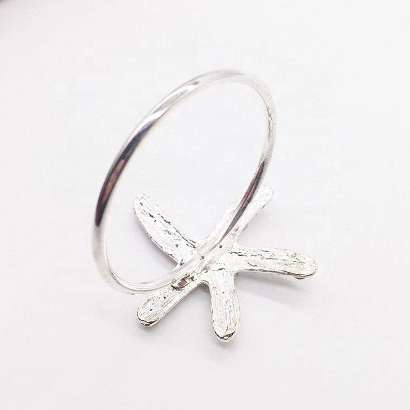 Home Decoration Christmas silver starfish design rhinestone napkin ring