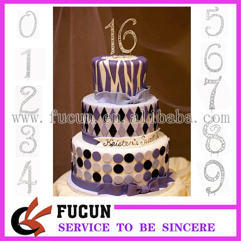 wholesale Large Rhinestone Silver Crystal Sweet Sixteen 16 Birthday Number Cake Topper