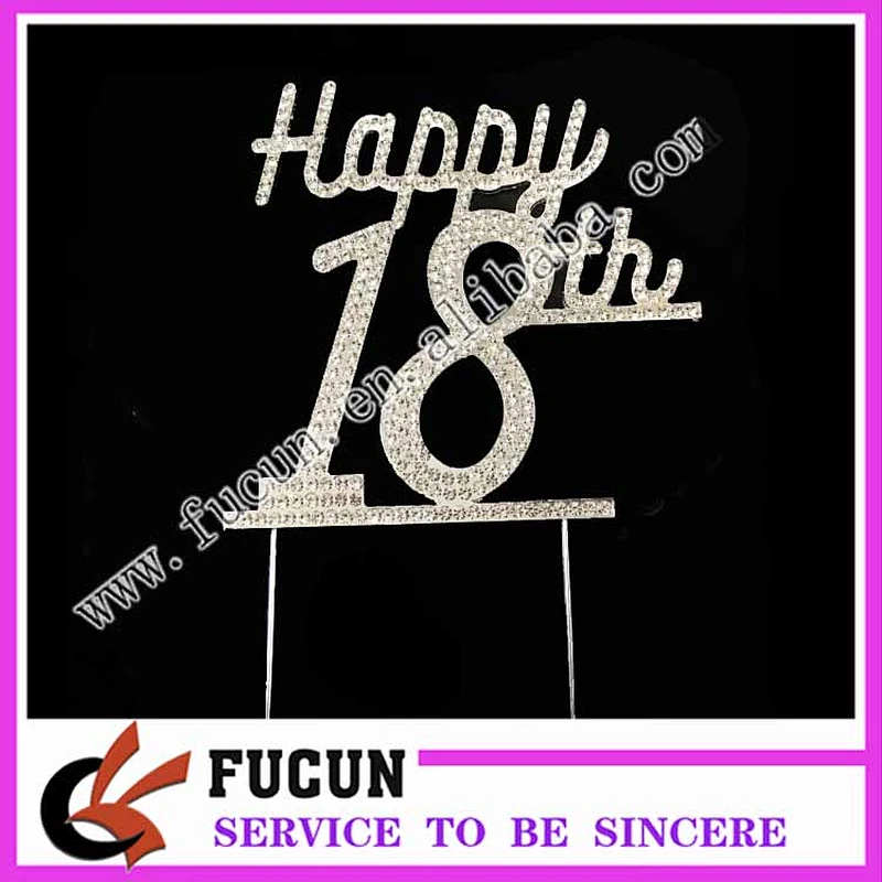 party supplies silver plated metal alloyed happy 18th birthday rhinestone cake topper for cake decoration