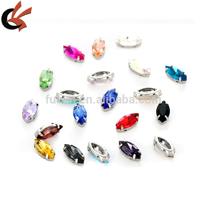 boat shape Navette Sew On Rhinestones with metal claw