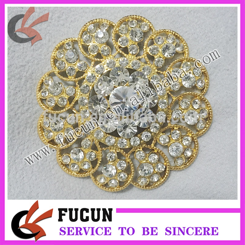 Factory Handmade Gold Base Rhinestone Flower Brooch Big Crystal Brooch Wholesale