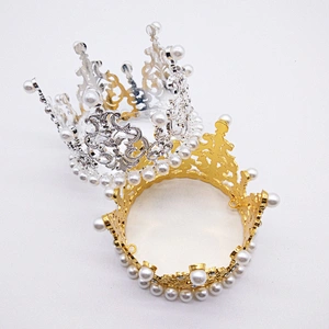 New small rhinestone pearl crown cake topper for wedding party cake decoration