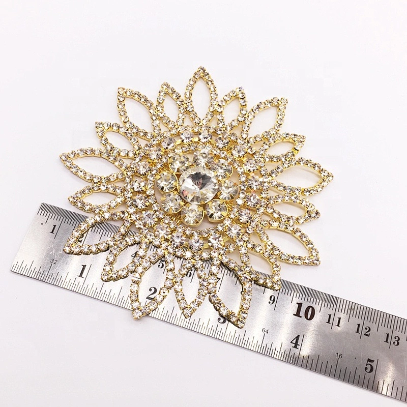 Gold Beaded Crystal Rhinestone Flat Floral Patches Embroidery Patch Applique For Garment Accessories