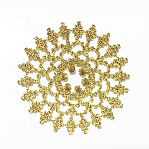 9cm handmade round shape special design gold topaz rhinestone applique patches for clothes