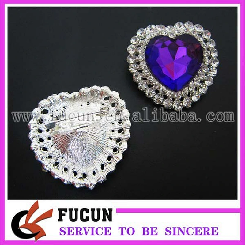 purple heart crystal rhinestone brooch