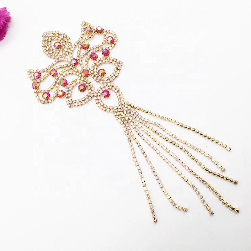 China Suppliers Fashion Gold Jewelry Fringe Crystal Tassel Applique Patch For Women