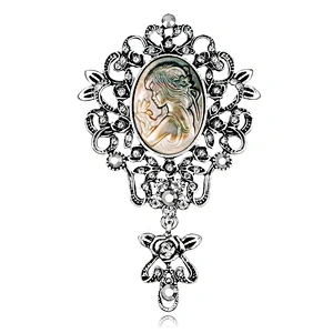 New arrival!! Vintage Style Shell Lady Head Brooch Antique Gold Brooch