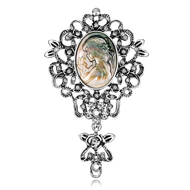 New arrival!! Vintage Style Shell Lady Head Brooch Antique Gold Brooch